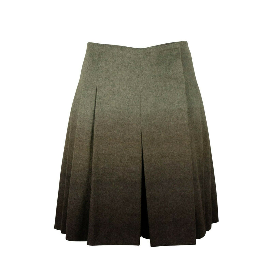 Wool Pleated Above Knee Length  Skirt - Gray / Brown