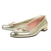 Metallic Leather Crystal Crown Flats - Gold