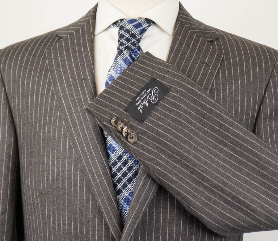 Striped Wool 2 Button Suit - Brown