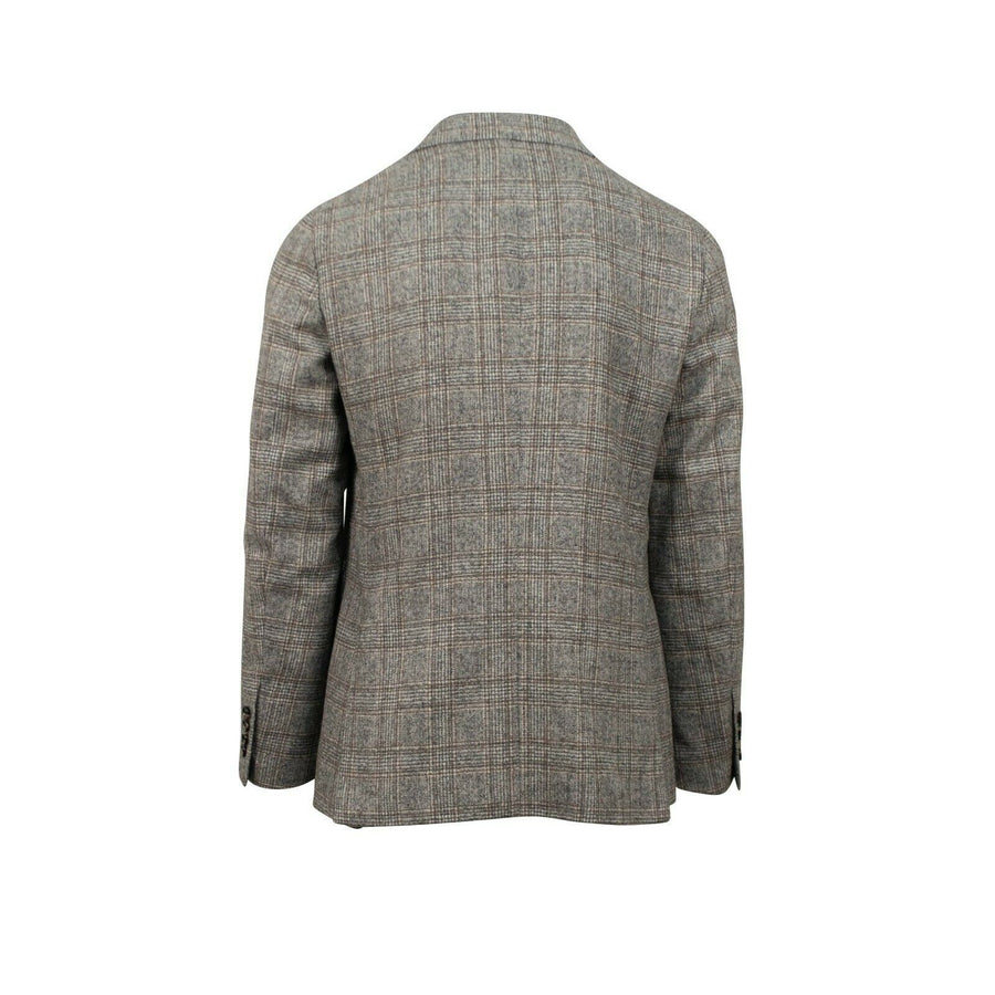 Drop 6 Plaid 3 Roll 2 Button Wool Blend Sport Coat - Brown / Gray