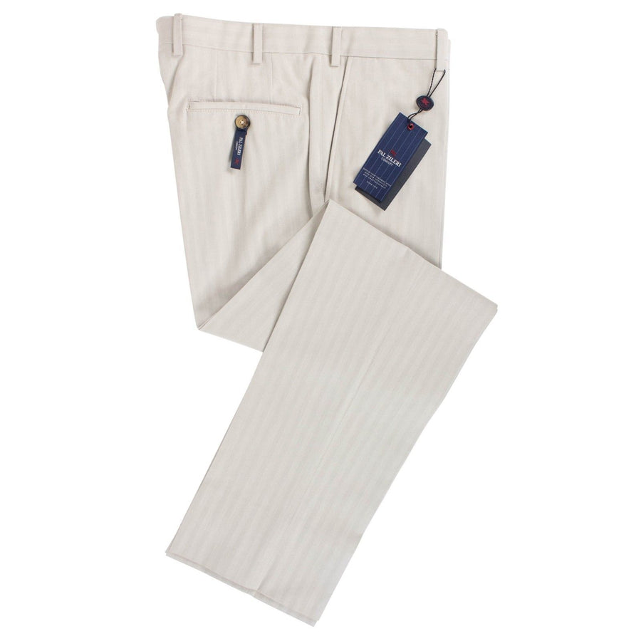Beige Striped Cotton Dress Pants