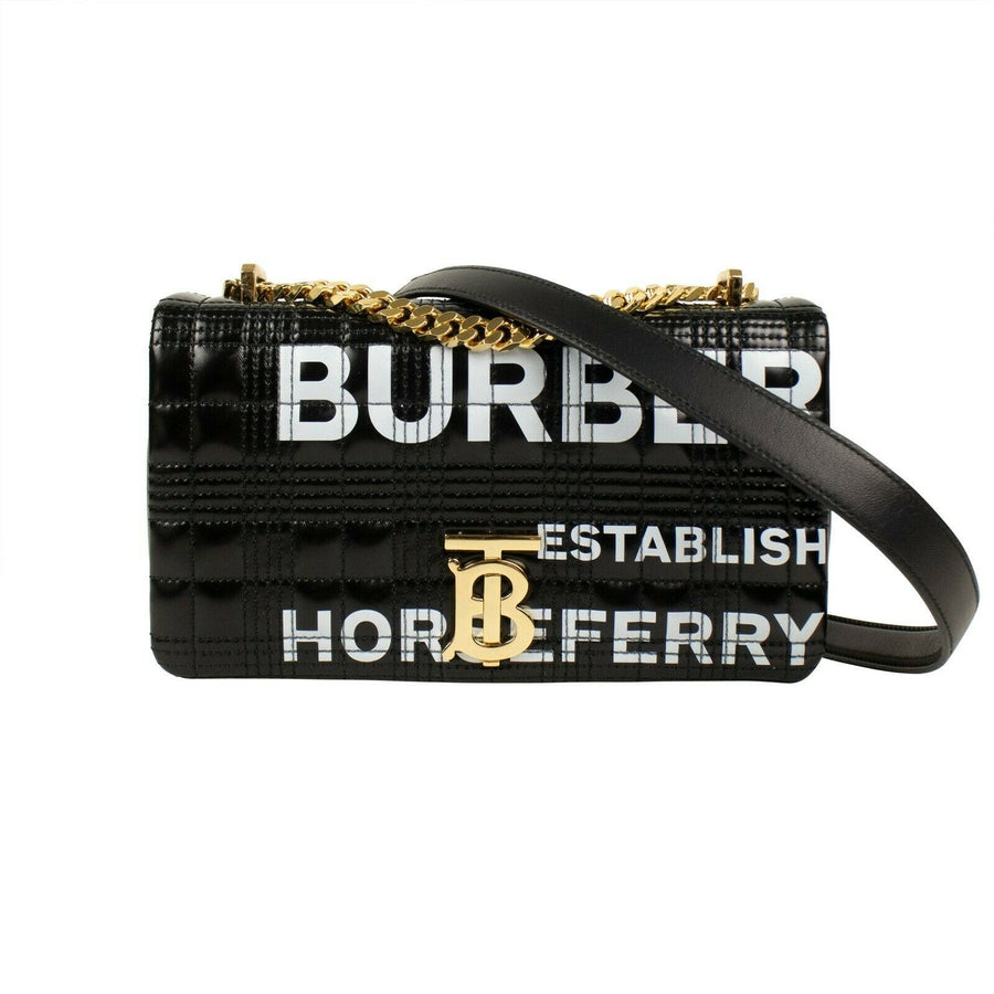 Leather Quilted Horseferry Print Lola Shoulder Bag - Black