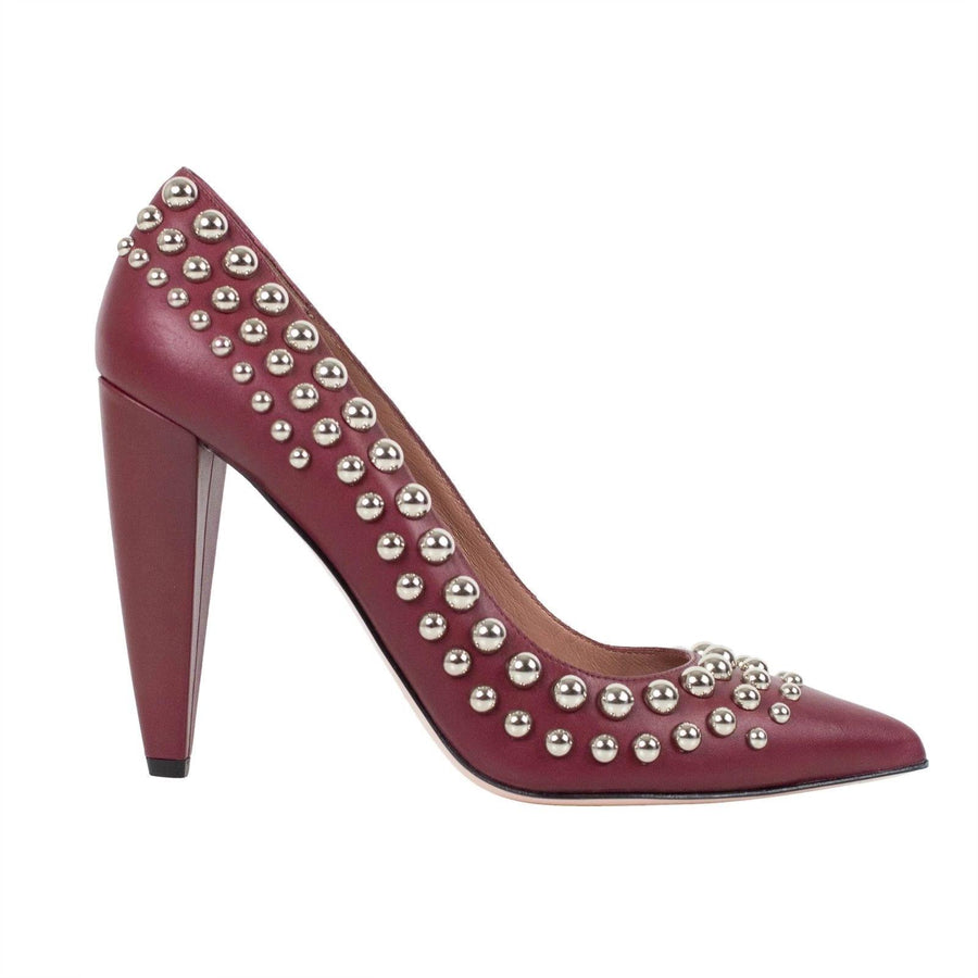 Leather Circle Studded Pumps - Red