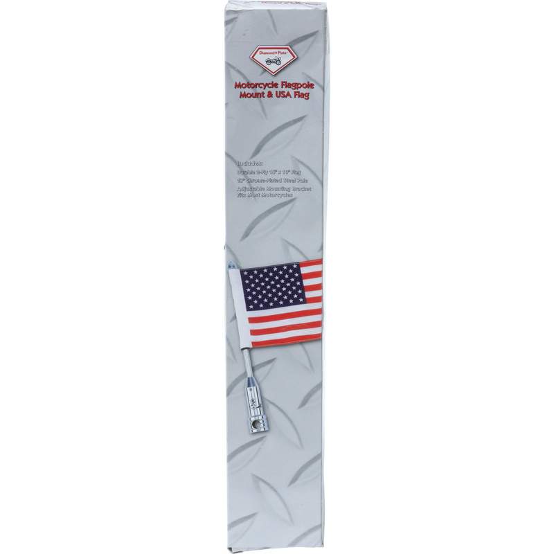 Diamond Plate Motorcycle Flagpole Mount and USA Flag