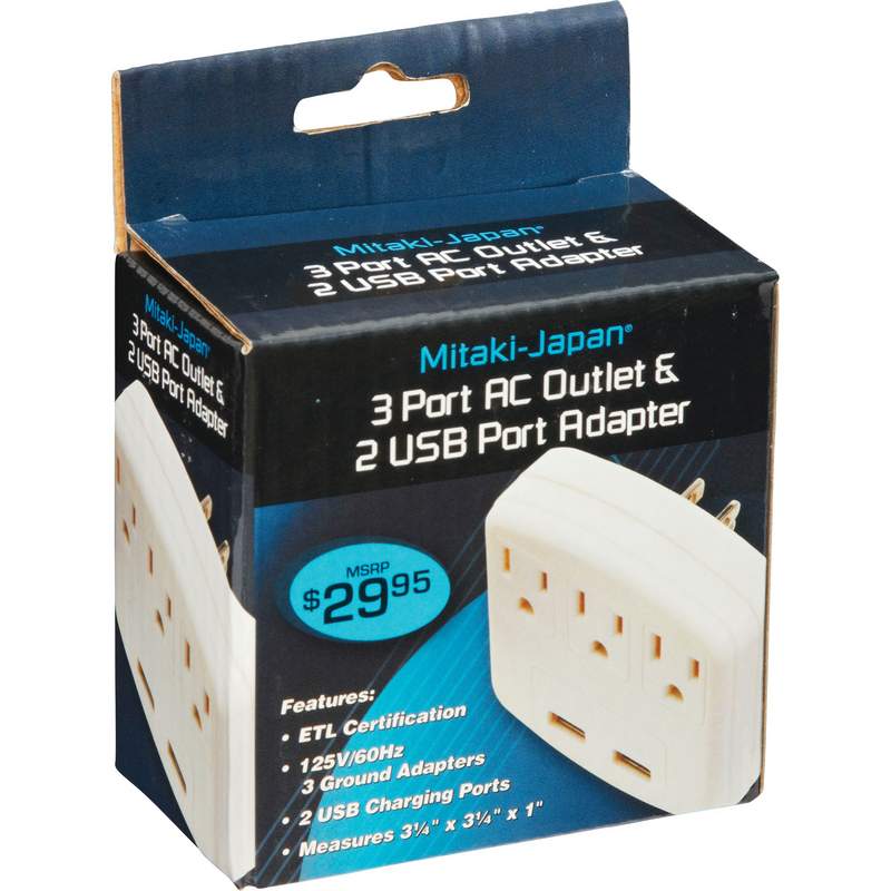 Mitaki-Japan¬Æ 3 Port AC Outlet/2 USB Port Adapter