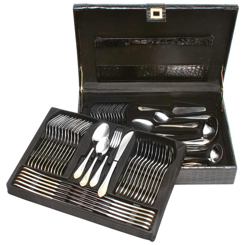 Sterlingcraft¬Æ High-Quality, Heavy-Gauge Stainless Steel 72pc Flatware and Hostess Set with Gold Trim