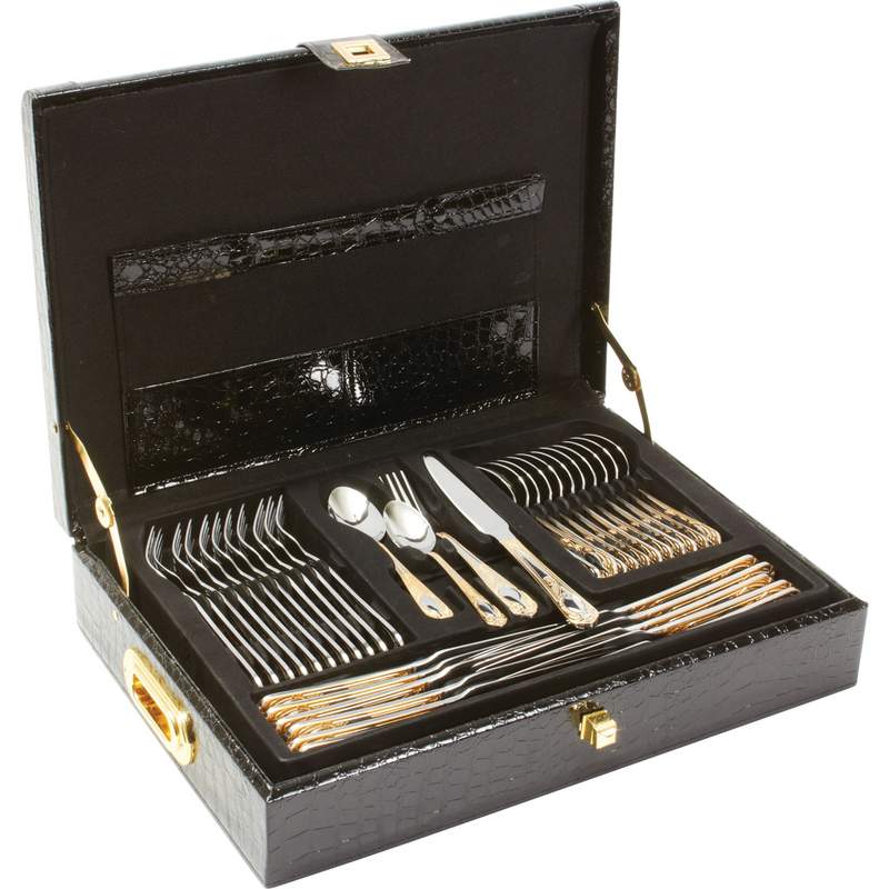 Sterlingcraft¬Æ High-Quality, Heavy-Gauge Stainless Steel 72pc Flatware and Hostess Set with Gold Trim