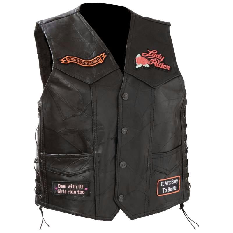 Diamond Plate Ladies' Rock Design Genuine Leather Vest