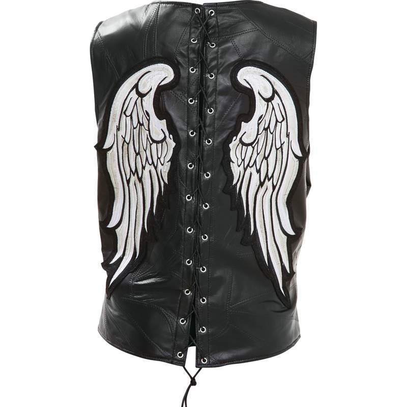 Diamond Plate Ladies' Rock Design Genuine Leather Angel Wing Vest
