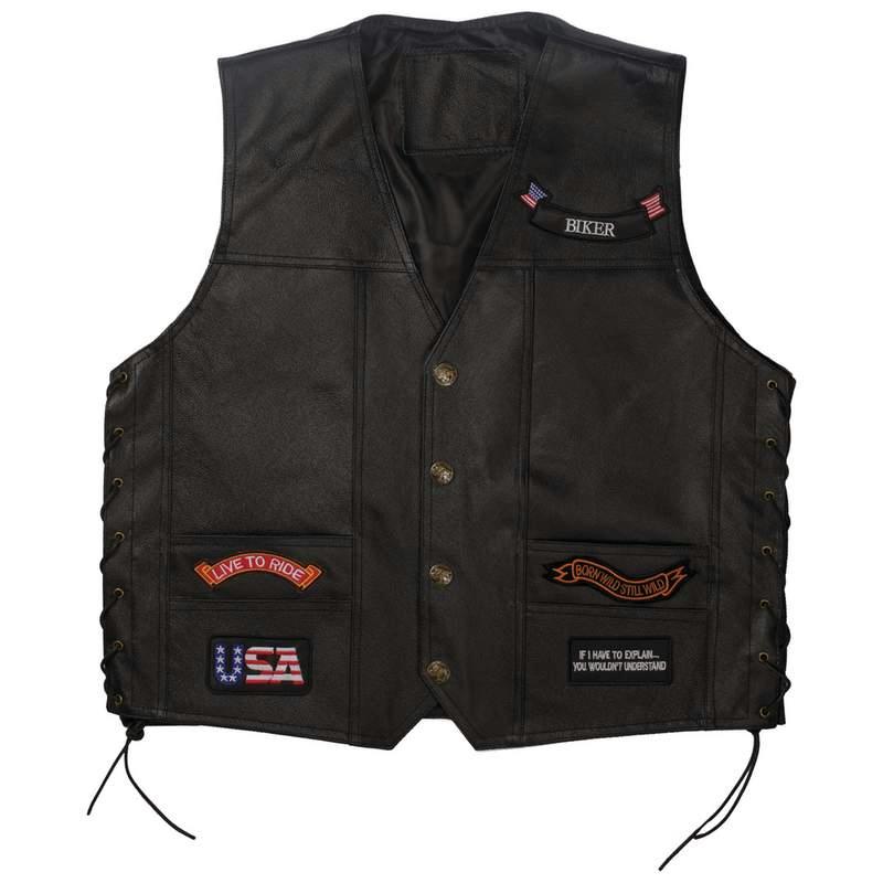 BLK LTHR VEST 14 PATCHES
