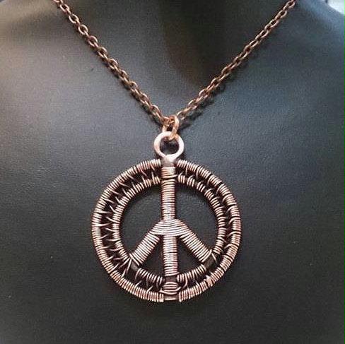 Handmade Copper Peace Sign Pendant Necklace