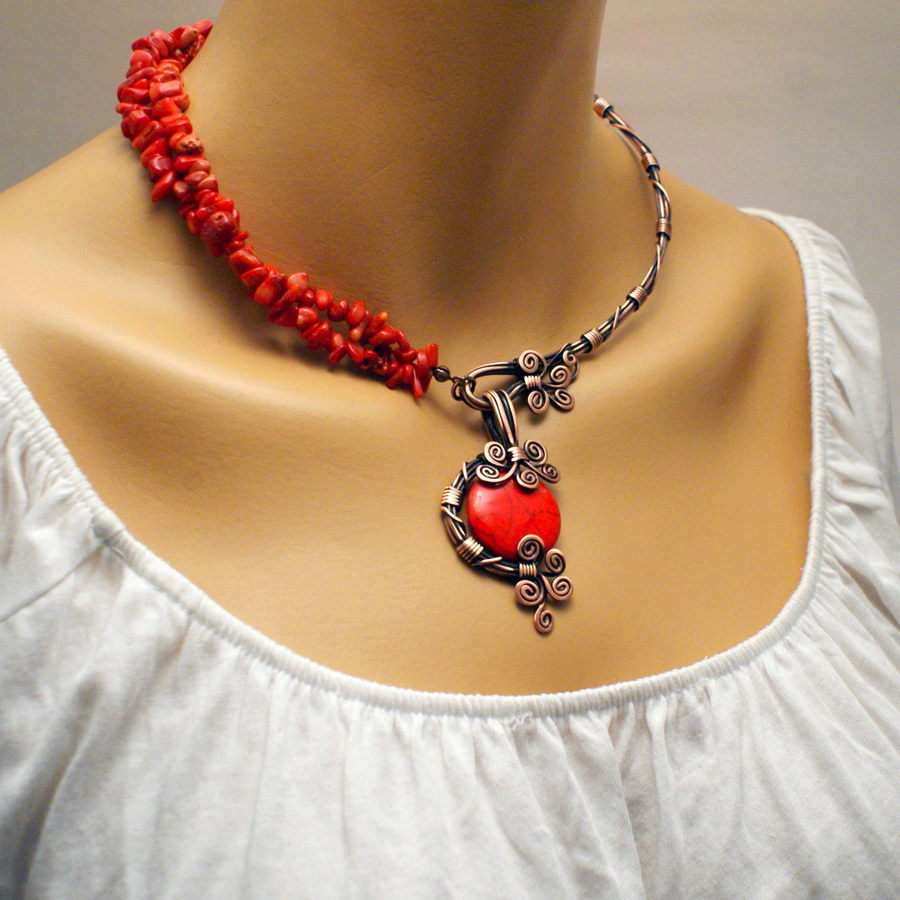 Handmade Wire Wrapped Red Necklace