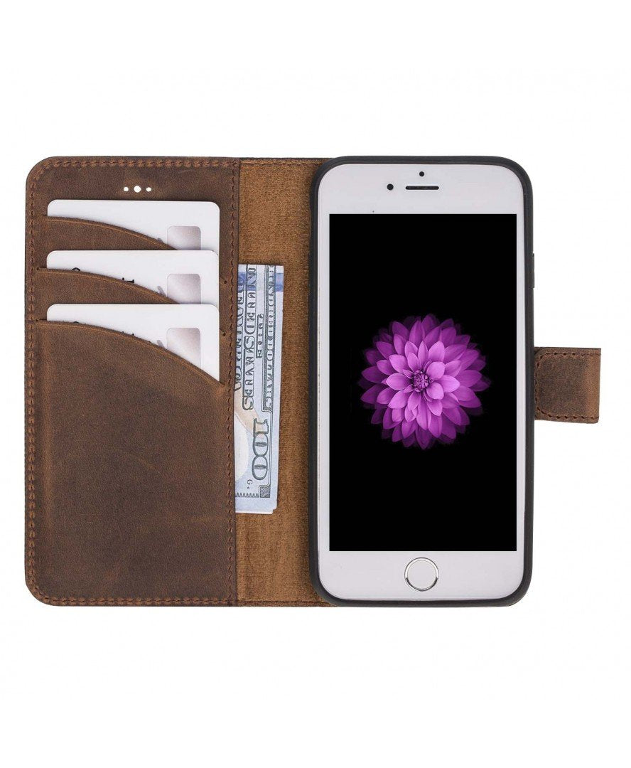 Leather Detachable Wallet Case for iPhone 7/7+/8/8+, Brown