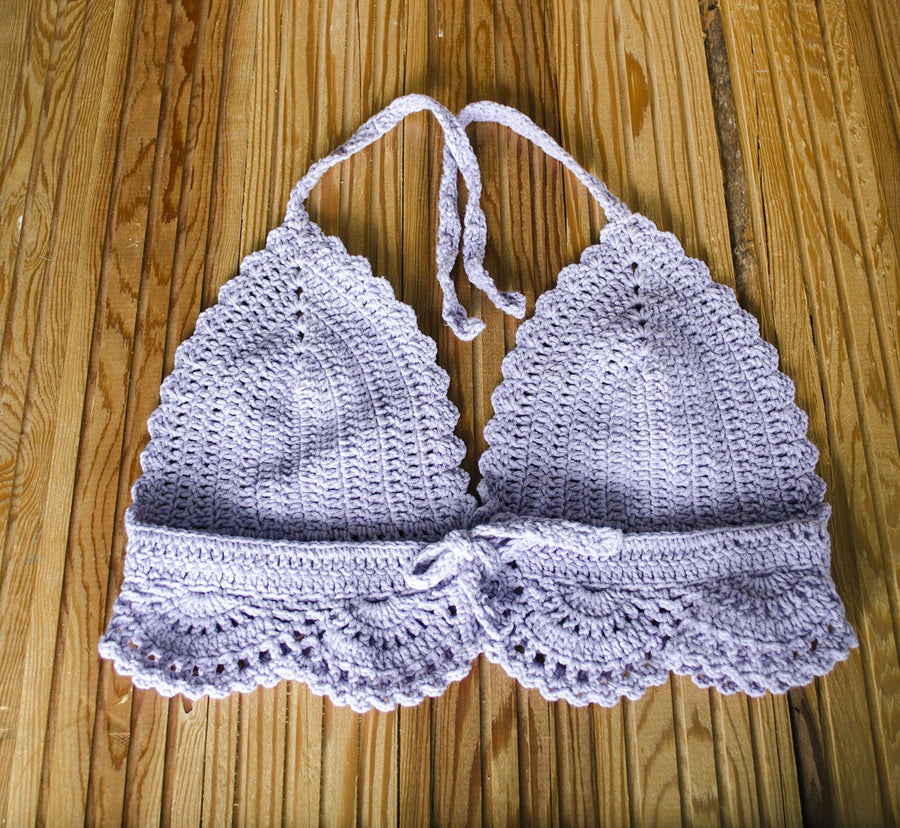 Handmade Lavender Cotton Crochet Top, Boho knit halter