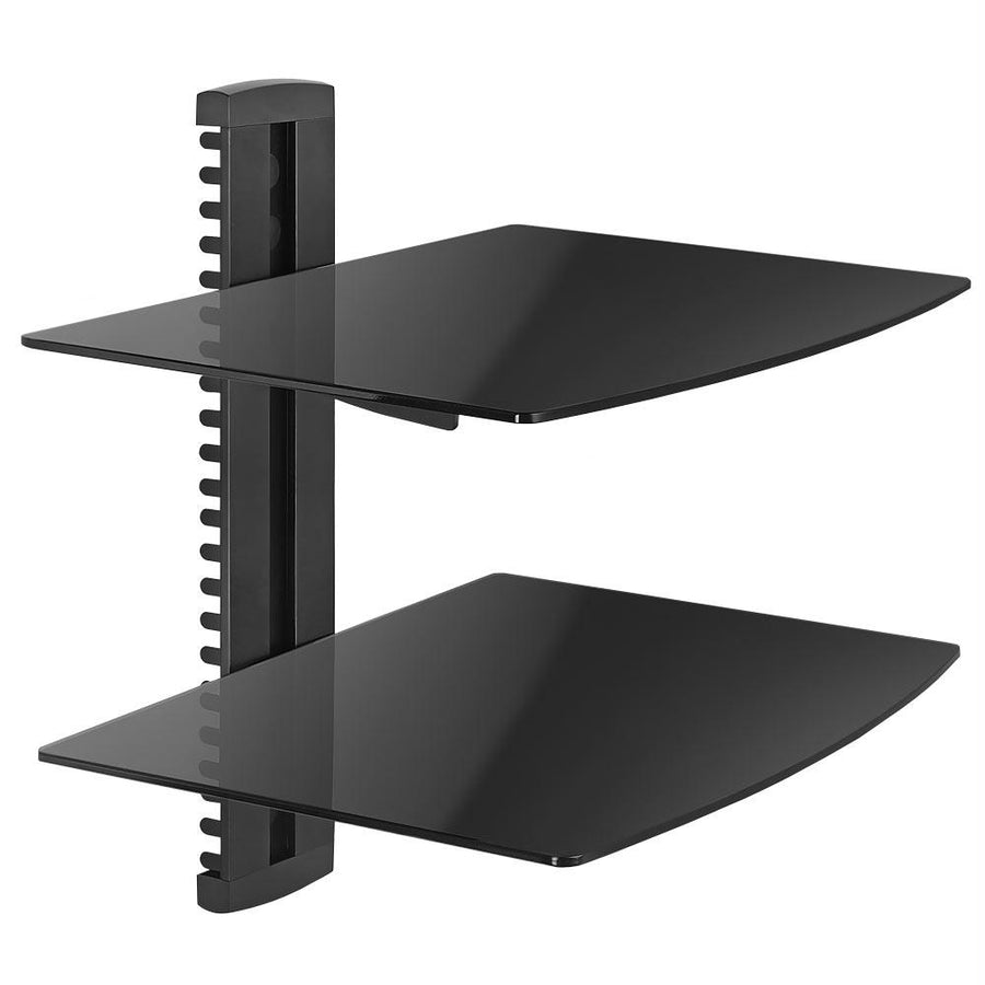Cmple - Adjustable 2 Shelf Floating Wall Mount Tempered Glass Double Shelves For Dvd Player, Gaming Consoles, Tv Box, Cable Box, Projector And Other Av Components Up To 17lbs - Two Shelves, Black