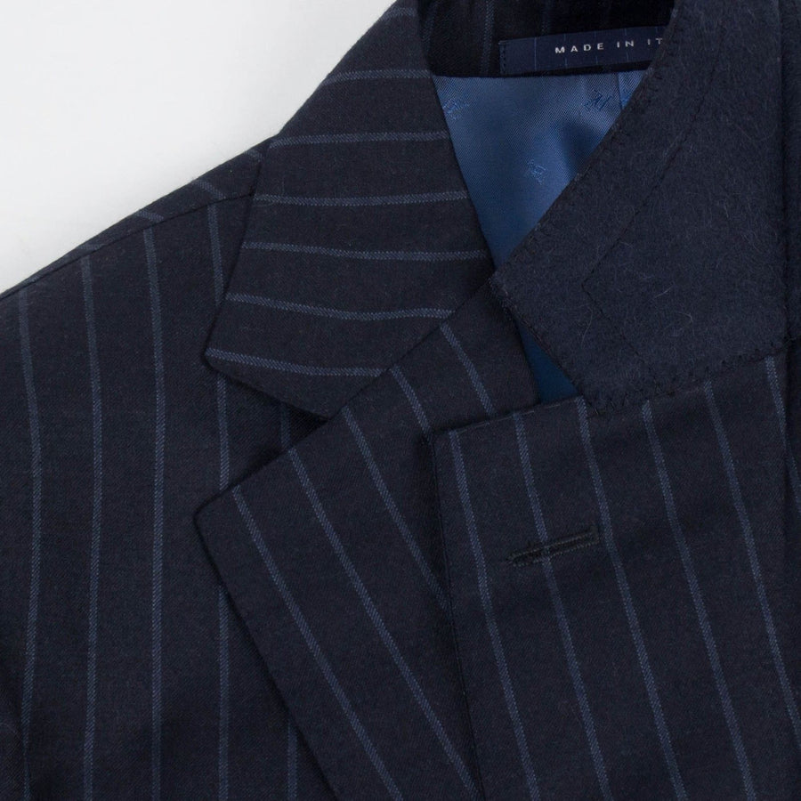 Drop 7 Striped Wool Blend Two Button Suit - Navy