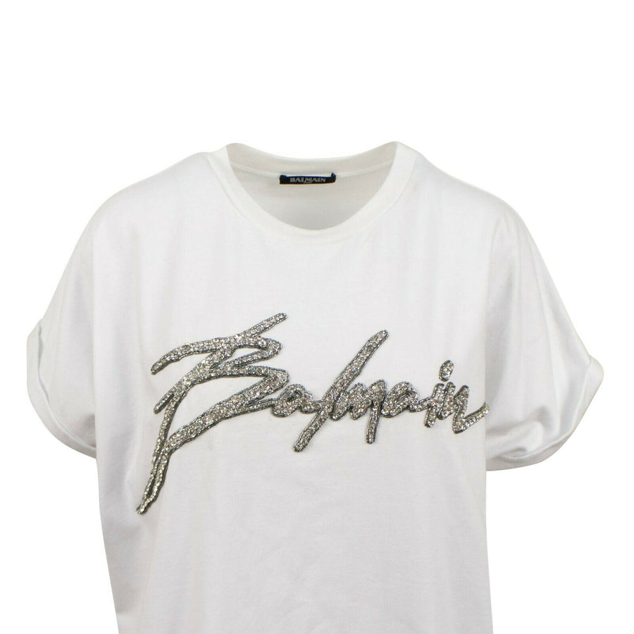 Short Sleeve Crystal Signature Cotton T-Shirt - White