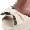 Leather Mary Jane Bow Peep Toe Pumps - Ivory