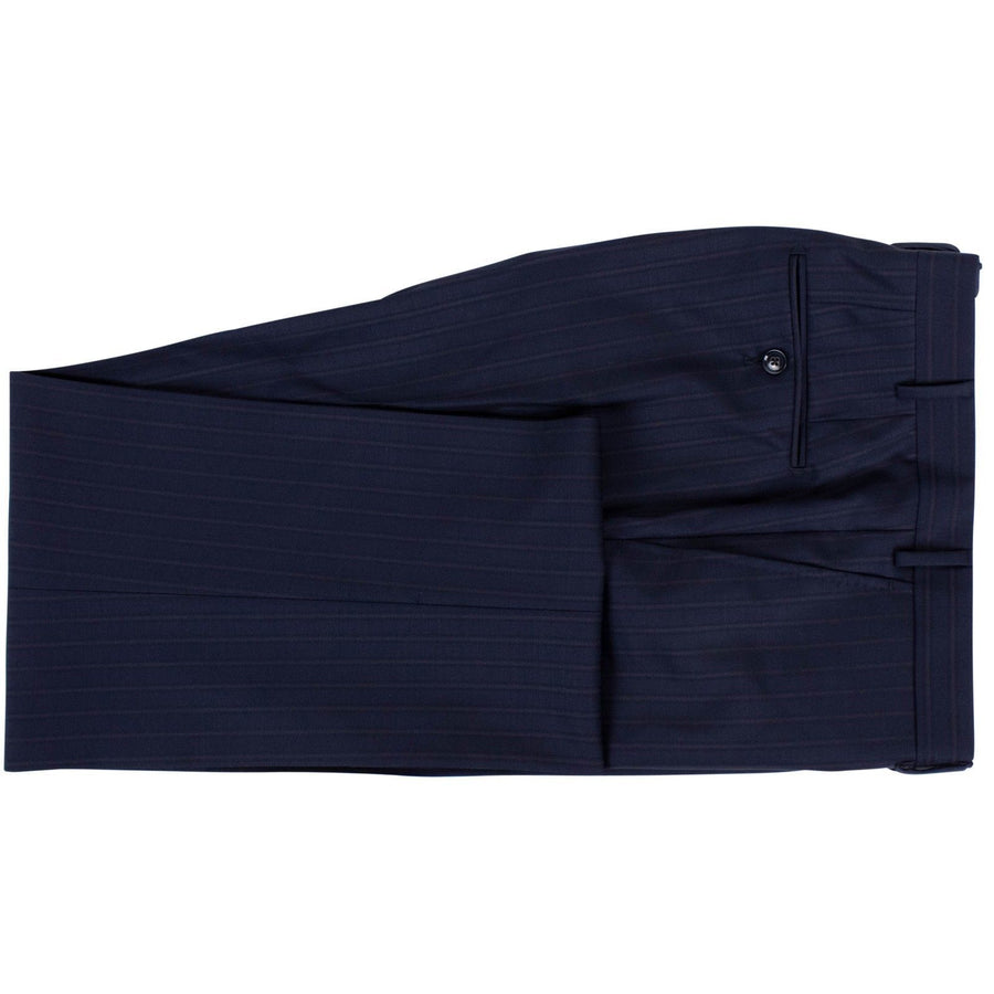 Drop 4 Thick Striped Wool Two Button Suit - Navy Blue / Purple