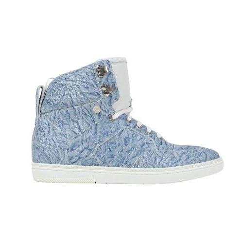 Crinkled Fabric High-Top Sneakers - Sky Blue