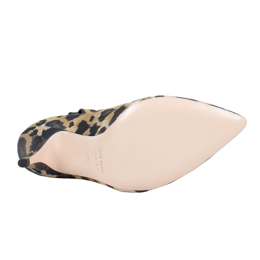 Leather Scalloped Bow Pumps - Leopard