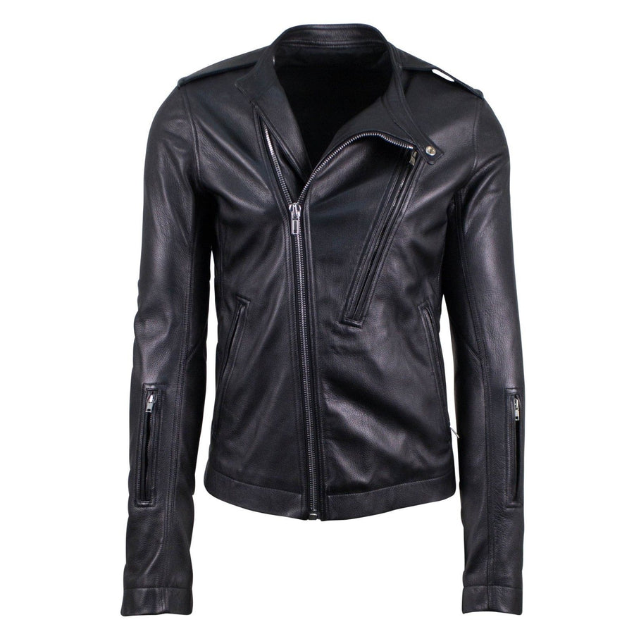 Vintage Goat Leather Biker Jacket - Black