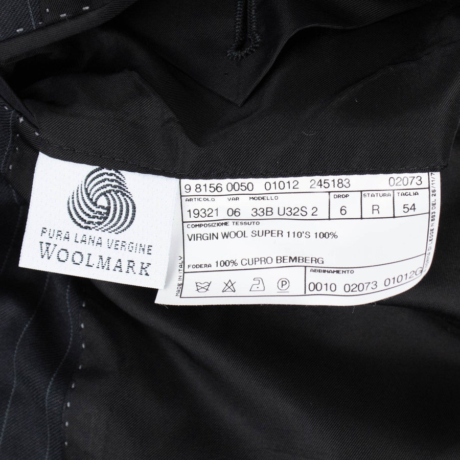 Pin Striped Wool Three Button Suit - Black