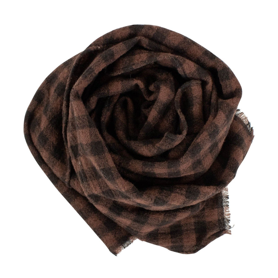 Luxurious Men's Brown Checked 100% Wool Scarf