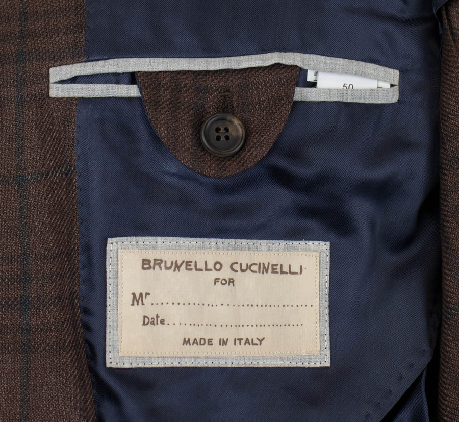 Tartan Plaid Wool Blend 3/2 Button Suit - Brown