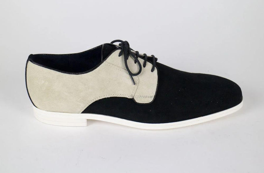 Suede Leather Bi-Color Oxfords - Cream / Black