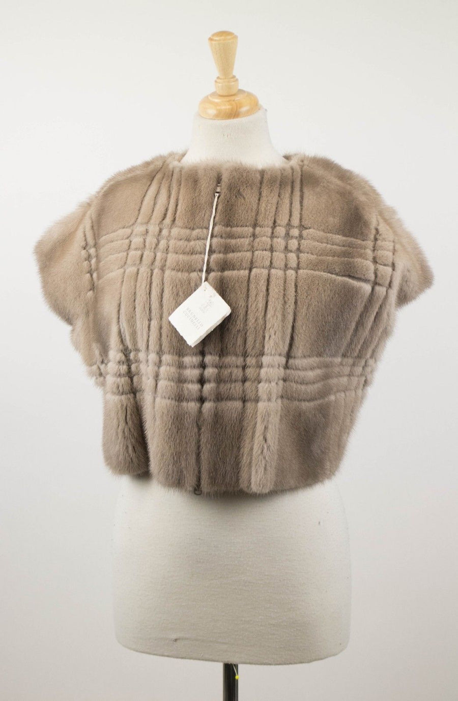 Plaid Mink Fur Jacket Vest - Light Gray