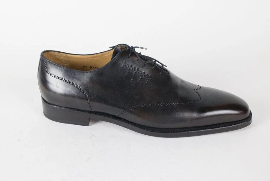 Leather Brogue Pattern Oxfords - Brown