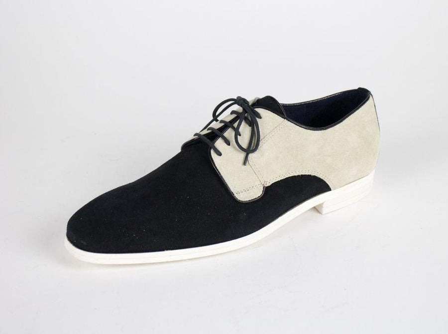 Suede Leather Bi-Color Oxfords - Cream / Black