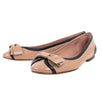 Leather Two Tone Bow Flats - Beige / Black