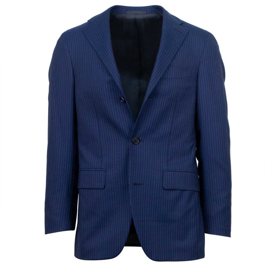 Drop 7 Pin-Striped Wool Three Button Suit - Blue