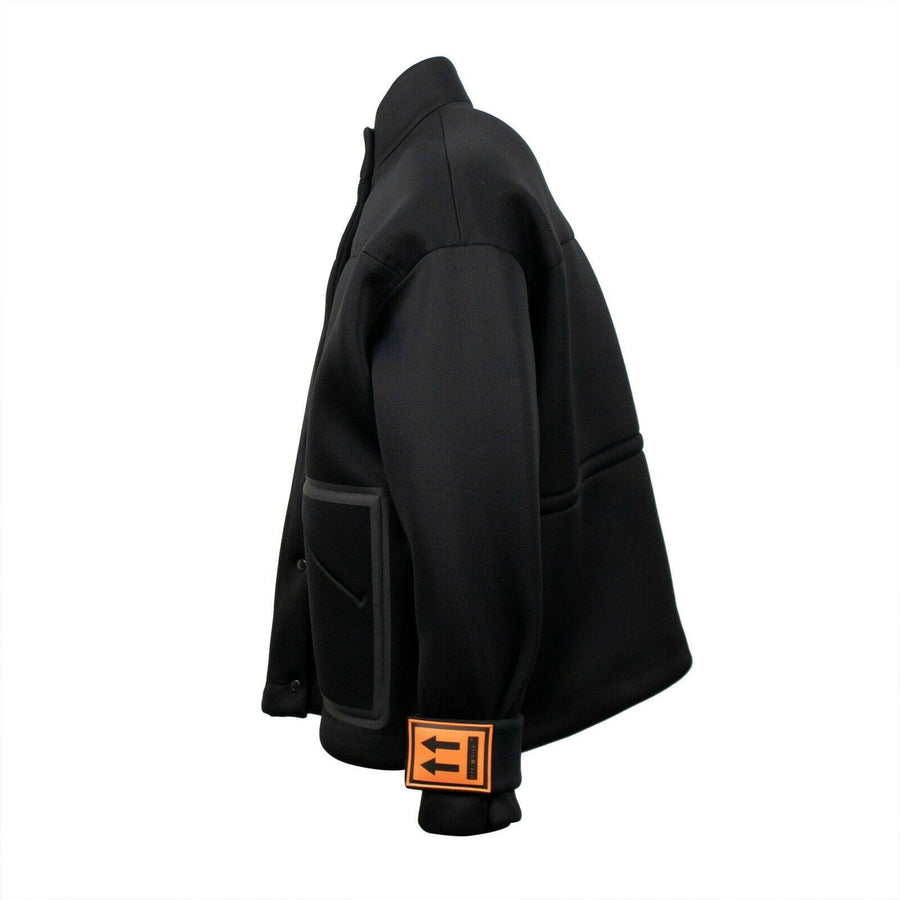 Oversize Scuba Button Front Jacket - Black / Orange