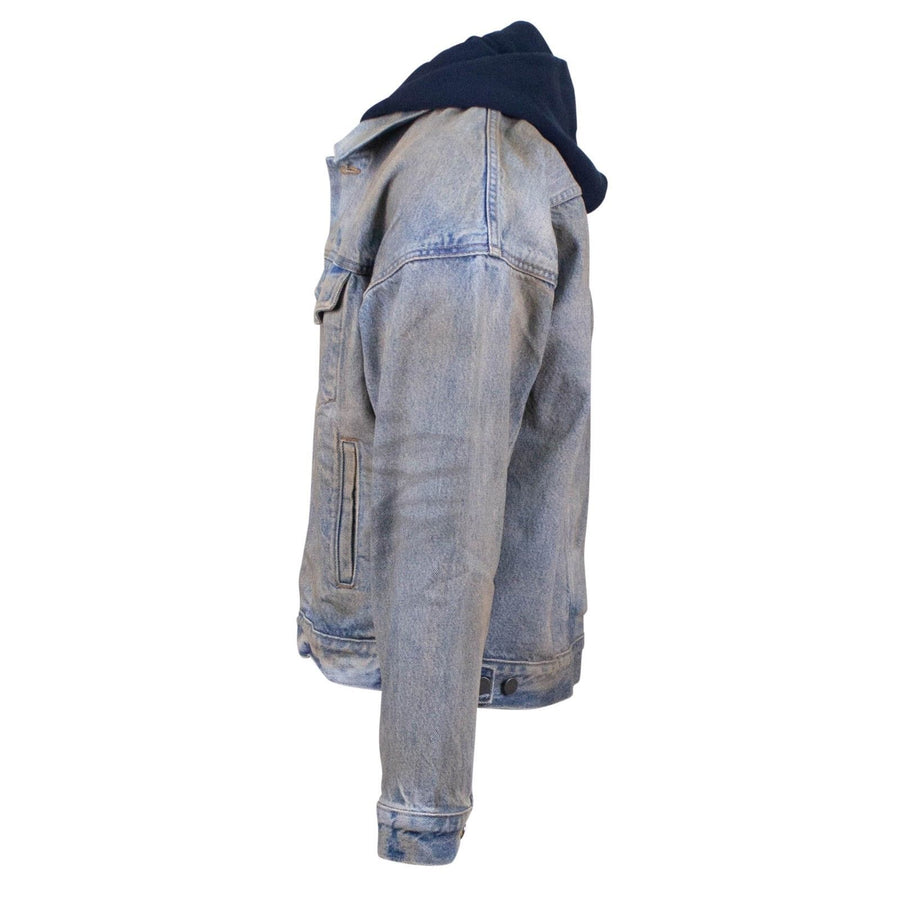 Mechanic Wash Denim Trucker Detachable Hood Jacket - Faded Denim