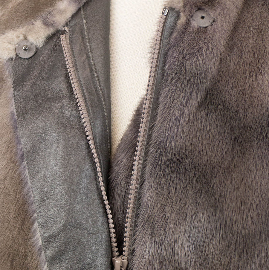 Mink Fur W/ Leather Jacket - Taupe Gray