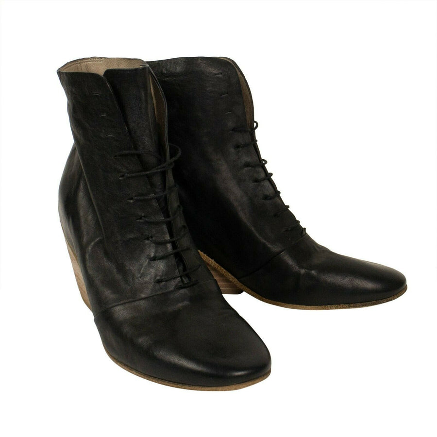 Distressed Horse Skin Leather Boots - Black