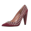 Leather Circle Studded Pumps - Red