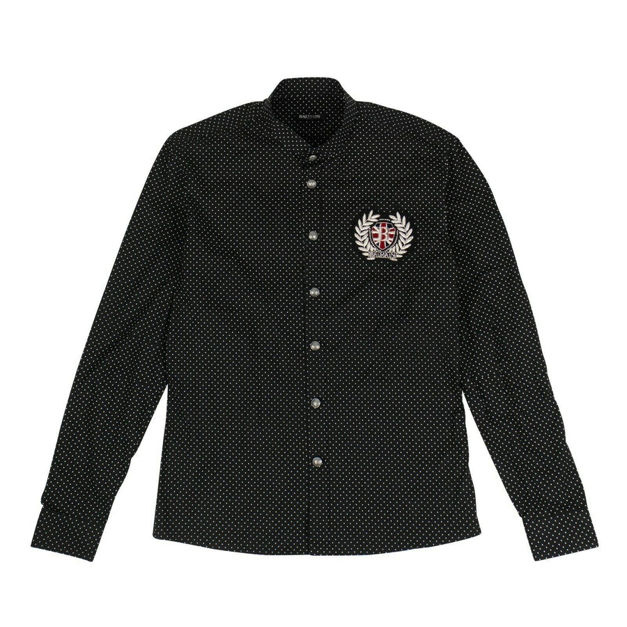 Cotton Polka Dot Logo Patch Button Shirt - Black
