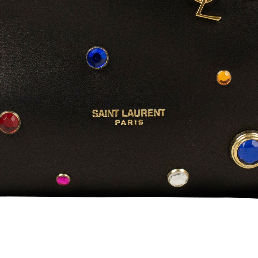 Leather Gem Stud Embellished Teddy Bucket Handbag - Black