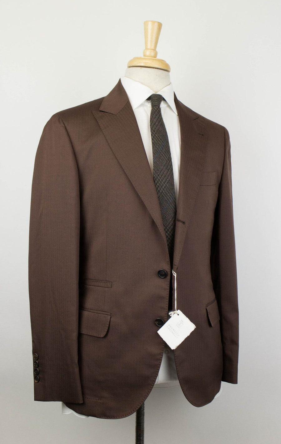 Herringbone Wool Blend 3/2 Button Suit - Brown