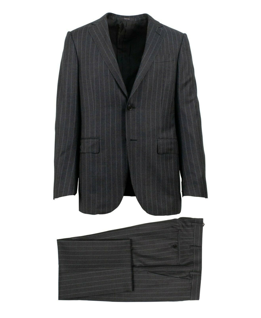 Striped Wool Two Button Suit - Gray