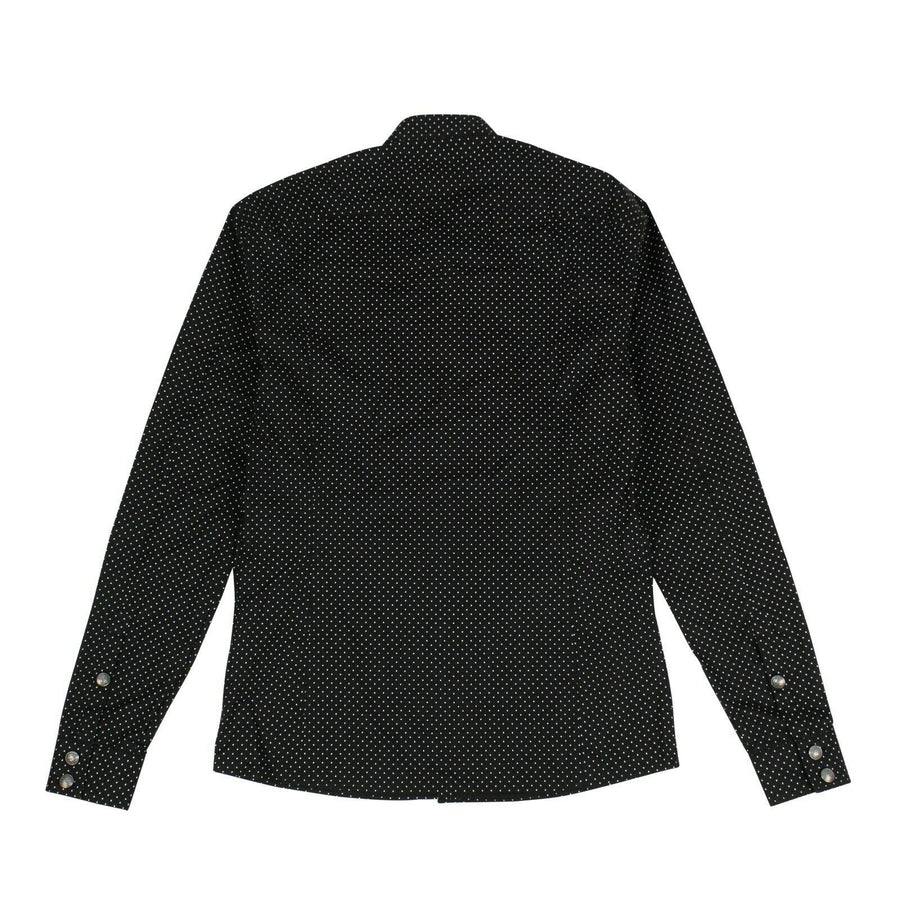 Cotton Polka Dot Logo Patch Button Shirt - Black