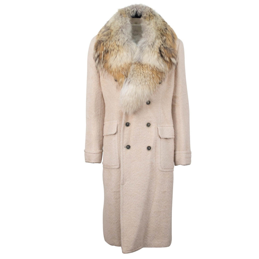 Alpaca Blend Fur Collar Double Breasted Coat - Beige