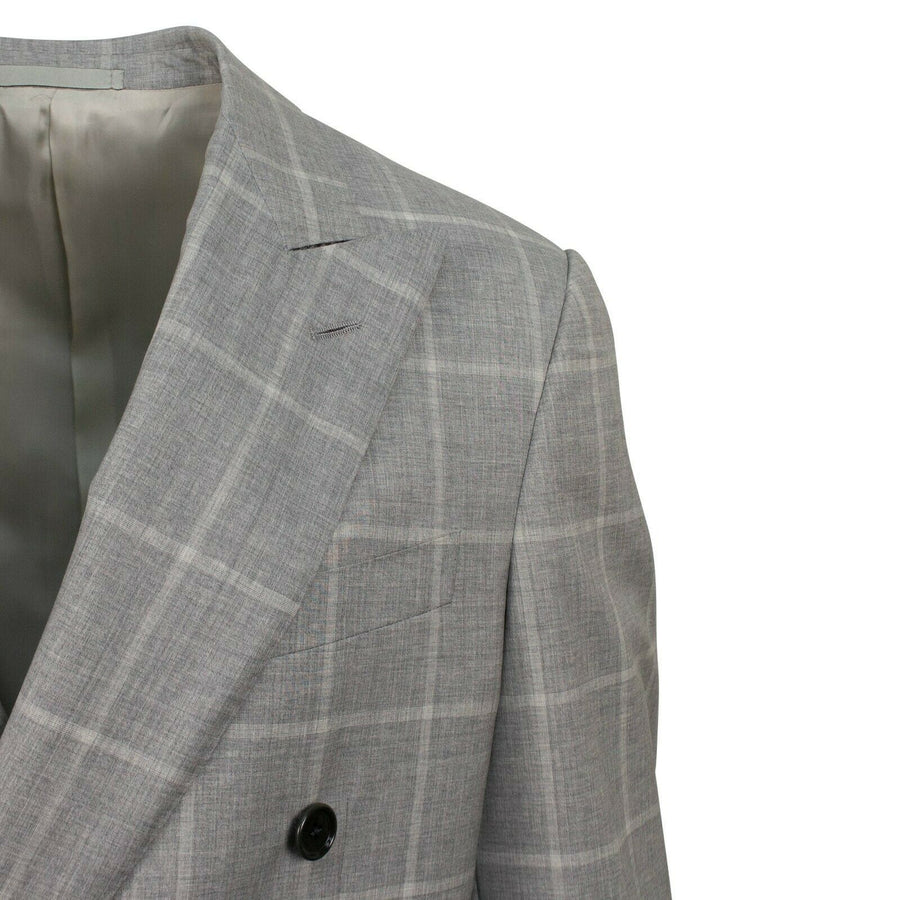 Drop 7 Check Wool Blend Double Breasted Suit - Light Gray