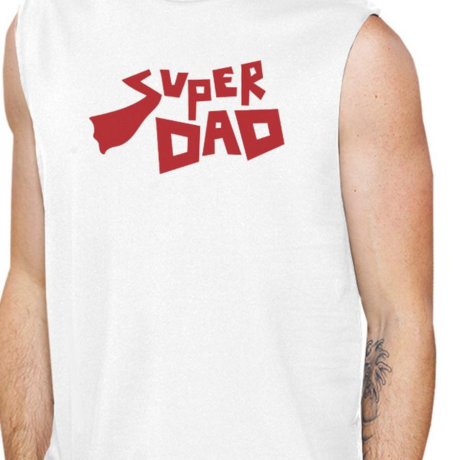 Super Dad Men's White Cotton Muscle Tank Perfect Fathers Day Gifts