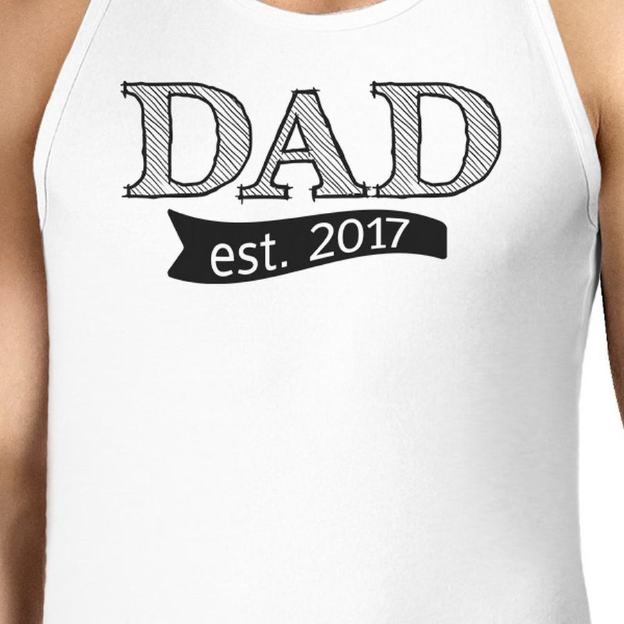 Dad Est 2017 Mens White Sleeveless Top Funny Fathers Day Tank Top