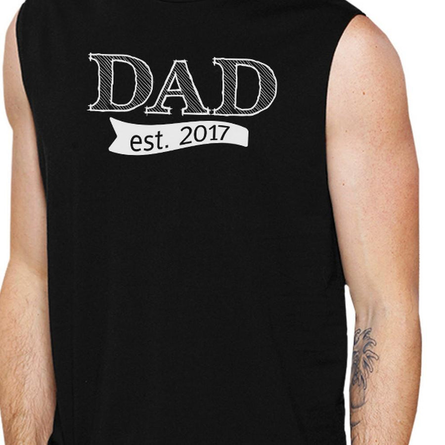 Dad Est 2017 Mens Black Graphic Muscle Top Unique Gift For New Dads